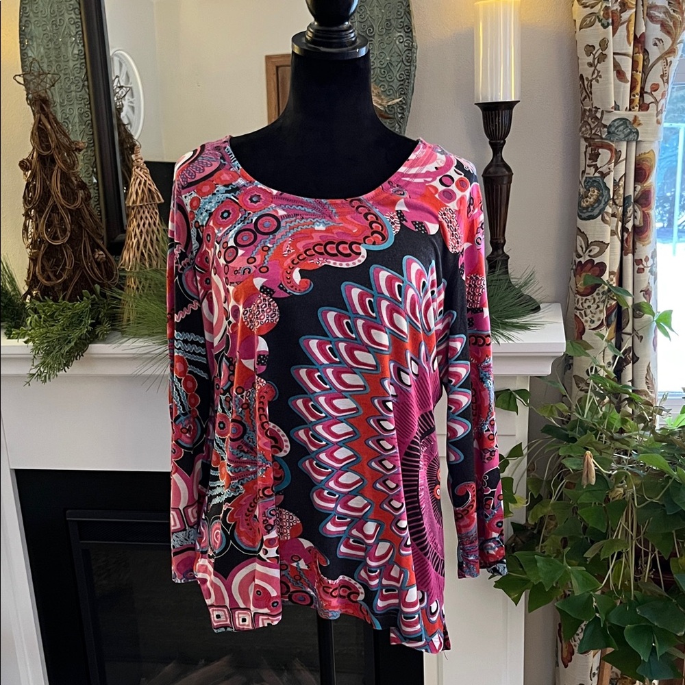 Parsley & Sage Pink, Turquoise, Orange & Black Patterned Blouse